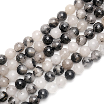 70PCS Natural 8MM Healing Gemstone, Black Rutilated Quartz Energy Stone Round Loose Beads, Semi-Precious Crystal Beads with Free Elastic String for Jewelry Making DIY