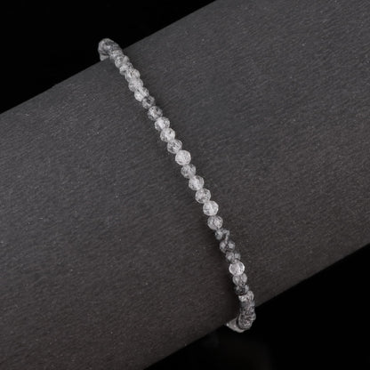 Gempires Handmade Black Rutilated Quartz Gemstone Beaded Bracelet for Women | 2.4–2.5 mm Faceted Natural Stone | Adjustable 7+1 Inch Silver Plated Chain | Dainty Minimalist Stacking Jewelry | Unique Crystal Gift