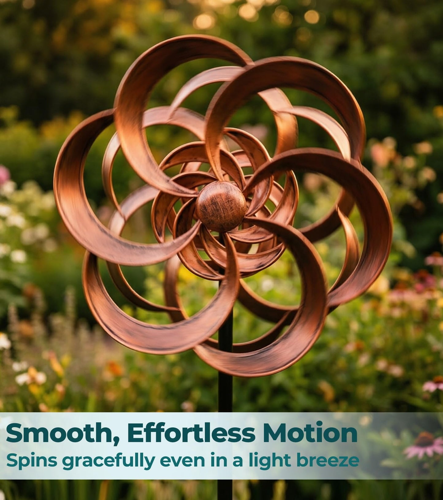 Gronhof 63" Metal Wind Spinner Outdoor, Double-Sided Kinetic Yard Spinner, Smooth Spinning Garden Decor, Stable 5-Prong Stake, Copper Yard Art for Lawn & Patio