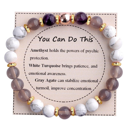 KSQS Healing Stone Bead Bracelet for Women, Natural Gemstones Balance Protection Bracelet, Spiritual Crystal Beads Bracelet Anxiety Relief with Meaning Card(#15)