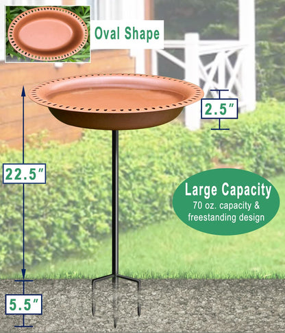 Eazielife Outdoor Bird Bath Lightweight Garden Birdbaths Freestanding Supports Antique Birdfeeder Bowl with Metal Stake Base, 28 Inches Tall, Oval Brown (1 Pack)