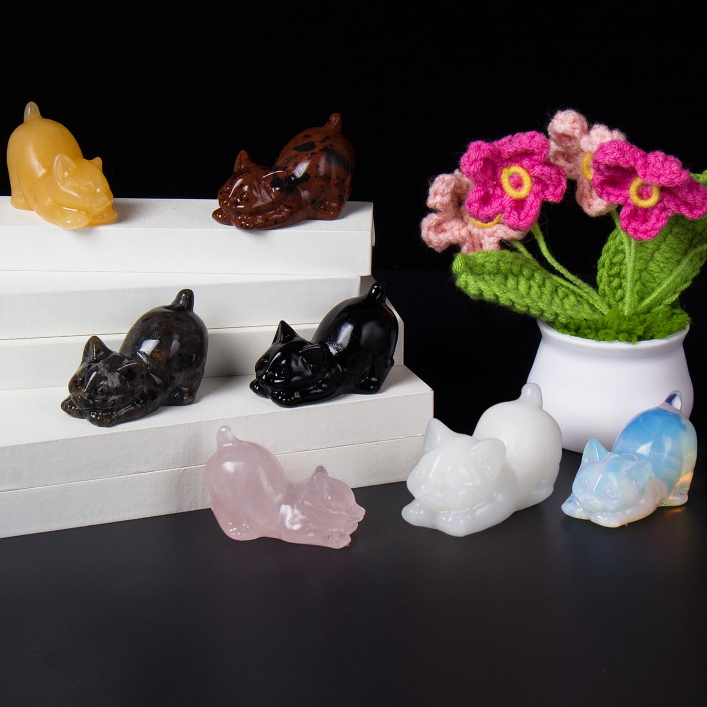 2 Inch White Jade Cat Crystal Figurines, White Kitten Statues for Kitten Lovers and Collectibles, Cat Decor Fingurines for Home Desk Office, Carved Healing Crystal Reiki Animal Gifts for Women