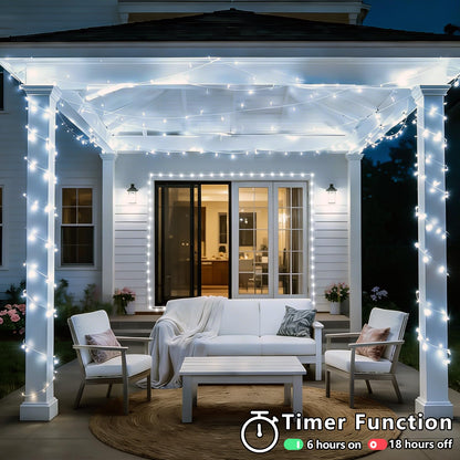 YEGUO Battery Operated String Lights, 2 Pack Each 33ft 100 LED Twinkle Fairy Lights Outdoor Waterproof, 8 Modes Clear Wire White Christmas Lights Indoor with Remote