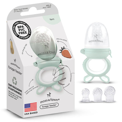 Moss and Fawn Forage Feeder - Baby Fruit Feeder, Frozen Breast Milk Popsicle Teether & Pacifier - BPA, PVC & Phthalate-Free - Fern