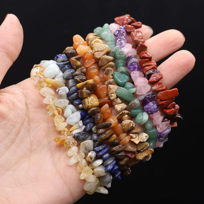 LE SKY 20 Pcs Natural Chakra Crystal Healing Chip Stretch Bracelets Irregular Spiritual Stone Bracelet for Women Men Reiki Yoga Anxiety Yoga Meditation