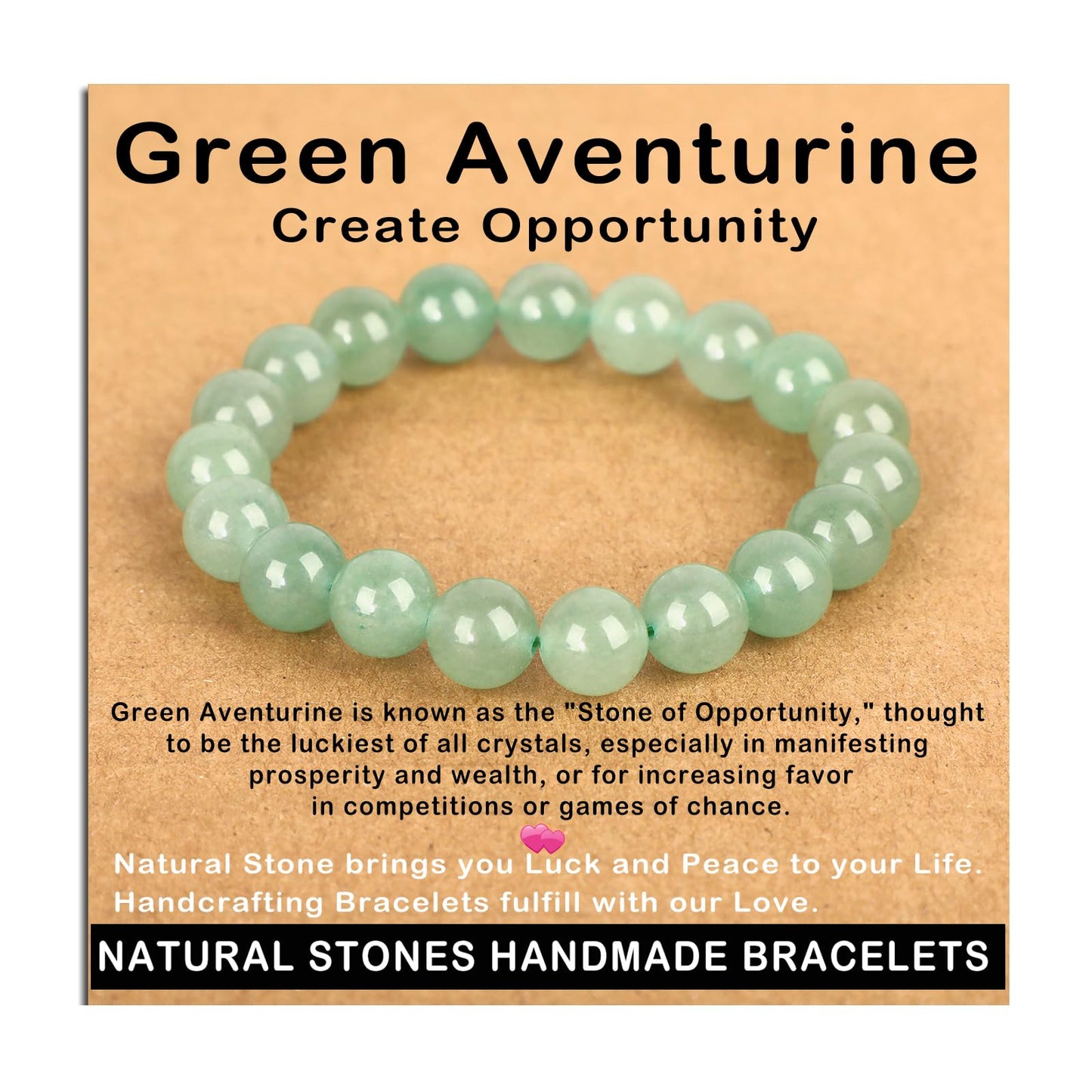 AD Beads Handmade Gemstone Stretch Elastic Bracelet Crystal Healing Reiki Nature's Beauty and Spiritual Essence Unisex (10mm, Green Aventurine (Opportunity))