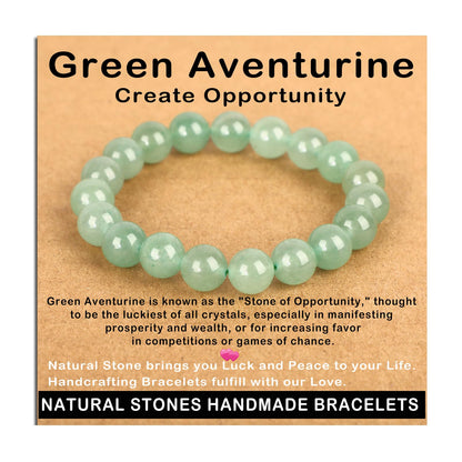 AD Beads Handmade Gemstone Stretch Elastic Bracelet Crystal Healing Reiki Nature's Beauty and Spiritual Essence Unisex (10mm, Green Aventurine (Opportunity))