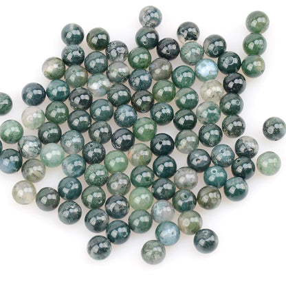 LPBeads 100PCS 8mm Natural Moss Agate Beads Gemstone Round Loose Beads for Jewelry Making with Crystal Stretch Cord