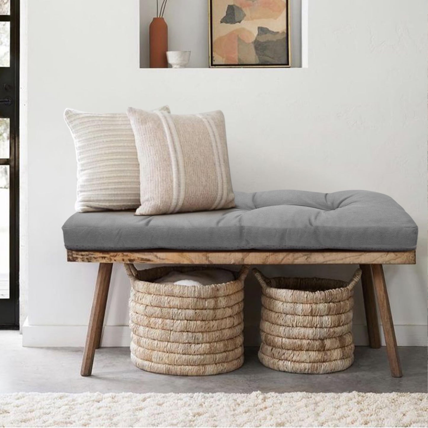 DANGHOOGY Indoor Bench Cushions, Tufted High-Density Foam Cushions for Indoor Furniture, Soft Bench Seat Cushion with Non-Slip Bottom, 36" X 14" X 4 (Grey)