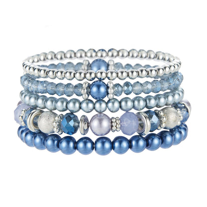 Noessla Beaded Pearl Stretch Bracelet Silver Stackable Crystal Beads Bracelets Trendy Costume Jewelry Mothers Day Gifts for Women(Blue)