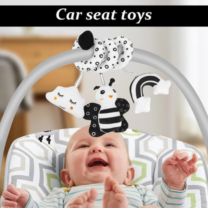 VIESMUMU High Contrast Baby Toys for Newborn, Black and White Baby Toys, Newborn Toys 3 Months Brain Development with Car Seat Toys Hanging Rattle Toys (Classic Edition)