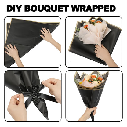 DEWJDFSC 20 Sheets Flower Wrapping Paper,Waterproof Floral Korean Bouquet Wrapping Paper, Florist Supplies, Suitable for Flowers Gift Packaging (Black)