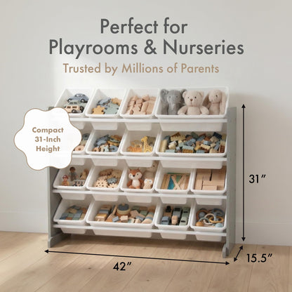 Humble Crew Supersized Toy Storage Organizer with 16 Removable Bins, Grey/White – Large Toy Storage for Toddlers Ideal for Kids' Rooms, Playrooms, and Nurseries - Modern Toy Bins for Kids