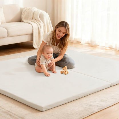 Bootuu Baby Play Mat for Floor 1.4" Thick Memory Foam 50x50 Playpen Mat for Toddlers Infant Kids with Non-Slip Backing Safe for Crawling, Water-Repellent Leather for Tummy Time, Tatami Style(Grey)