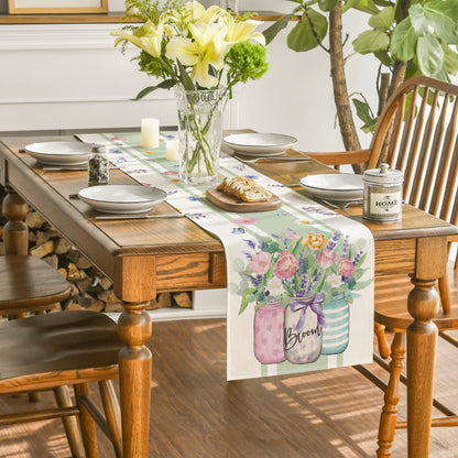 Artoid Mode Vase Bloom Tulip Lavender Summer Table Runner, Seasonal Spring Kitchen Dining Table Decoration for Home Party Decor 13x72 Inch