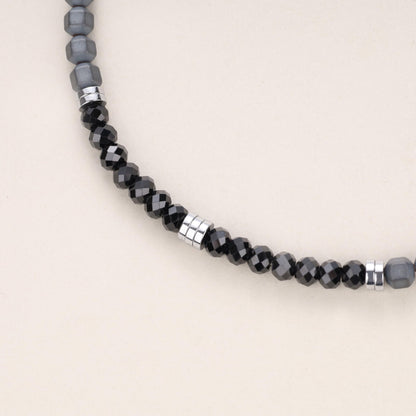 GAVU Crystal Men's Bracelet, Hematite & Black Spinel Beaded Bracelet