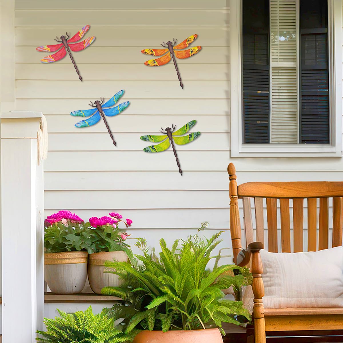 Metal Dragonfly Wall Decor, 4 Pack 13 inch Metal Dragonflies Wall Art Hanging Sculpture Decorations for Outdoor, Yard Patio Fence Garden Outside Decor