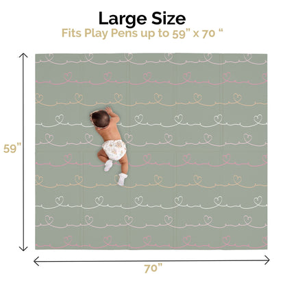 JumpOff Jo Foldable Foam Play Mat – Large Waterproof Baby & Toddler Activity Floor Mat, Double-Sided 70 x 59 Inch Play Surface - Love Blossoms