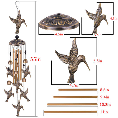 Solawindchime Outdoor Hummingbird Wind Chimes, Hummingbirds Bronze Wind Chimes, Gift Wind Chime, Hummingbird Wind Bell Gifts for Women, for Home, Garden, Indoor, Outdoor Decoration, Garden Wind Chime