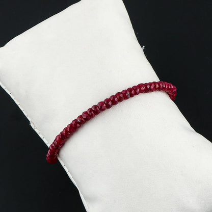 CRYSTALIS Natural Red Sapphire Color Corundum Beads Adjustable Bracelet, High Grade Beaded Crystals, Chakra Healing Gemstone, Gift Giving Women Jewelry, 925 Sterling Silver Slider 8 inch