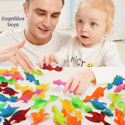 Pushmick 30 Pcs Slingshot Dinosaur Finger Toys, catapult toys as fun as slingshot chicken, cute shapes, more colors, Great for Flying Games and Party Favors.