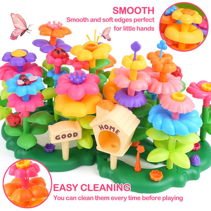 Gaitel Flower Garden Building Toys for 3-7 Year Old Girls - Best Birthday Gifts for Toddler Ages 3-5 5-7, Educational Kit with 120+ Pieces, Stacking Pretend Play Set for Preschool Kids