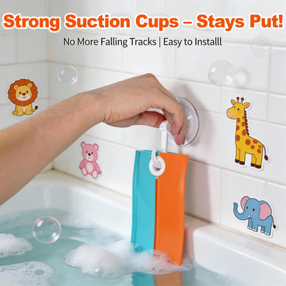 5 Ft Race Car Bath Toy Set, Toddler Bath Toys, Race car Set for Kids Ages 3+, Bathtub Time Birthday Gift for Boys & Girls, Including Mesh Storage Bag and 3 Suction Cup (Orange)