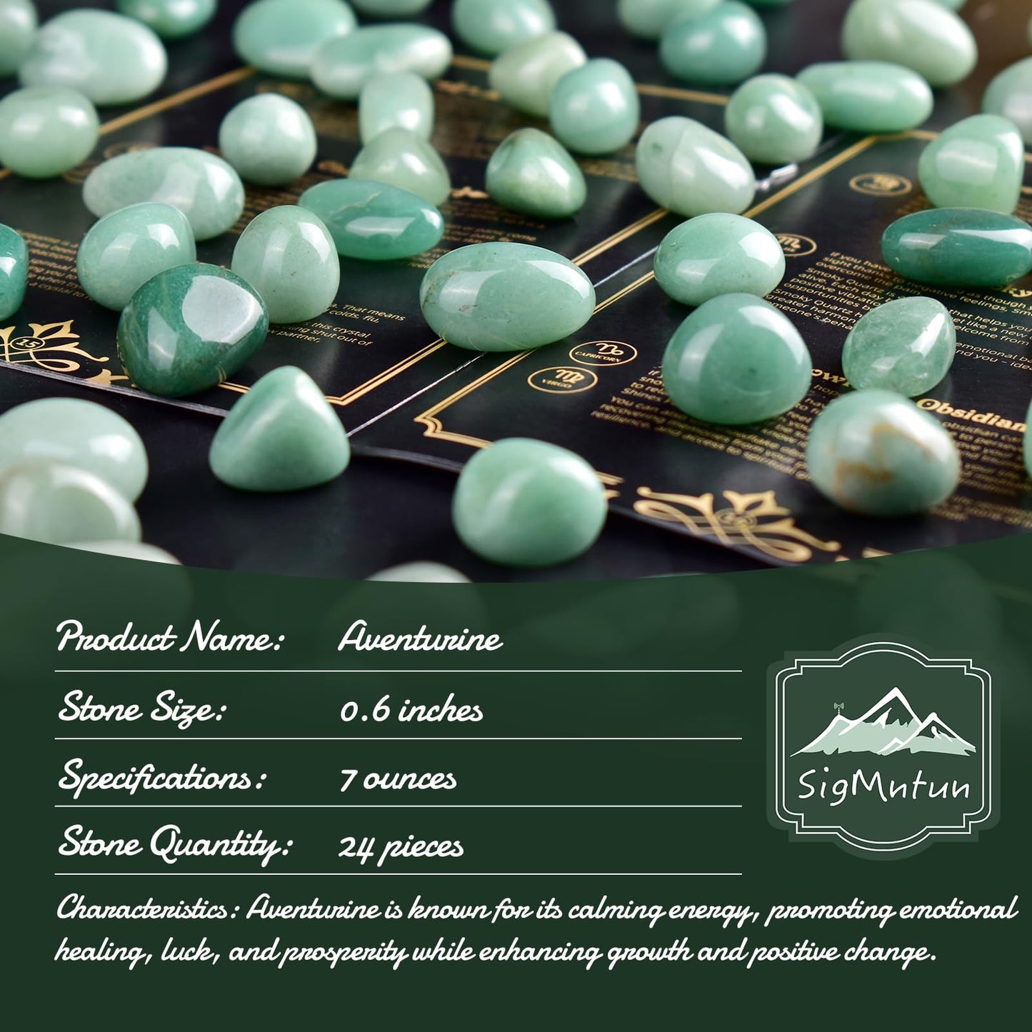 SigMntun Aventurine Healing Crystal Stone Set - 24 Pieces, 0.6" Natural & Polished Stones for Healing, Meditation, Reiki, Chakra, Crafting & Decoration