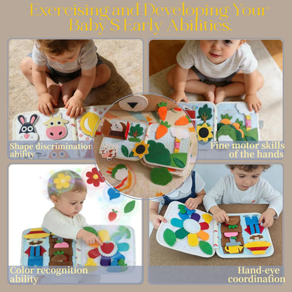 Montessori Forest Animals Busy Book, Airplane Travel Felt Quiet Busy Board for Toddler 1-3, Preschool Kids Learning Activities Sensory Toy to Develop Fine Motor Skills, Boys Girls Birthday Gift (#A)