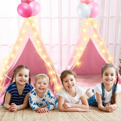 Lemosae 6 Pack Sleepovers Teepee Tent for Kids Bulk with Mattress Sheet Light,Natural Cotton Washable Indoor Play Tent for Birthday Slumber Party Girls Boys Pajama Movie Night Supplies(Light Pink)