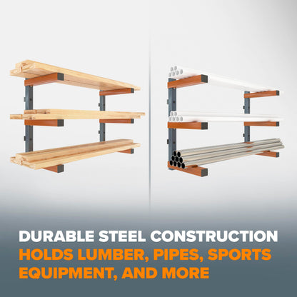 Bora Lumber Storage Rack for Garage Organization - 2 Pack of 3 Level Wall Mount Wood Rack - PBR-0315