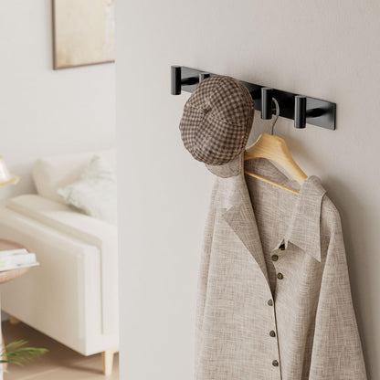 GWAAZXGZ Black Wall Mounted Coat Rack – 5 T-Shaped Pegs for Hats, Bags & Towels, Heavy-Duty Metal Rail for Entryway, Bathroom, Closet, Bedroom (1 Pack)