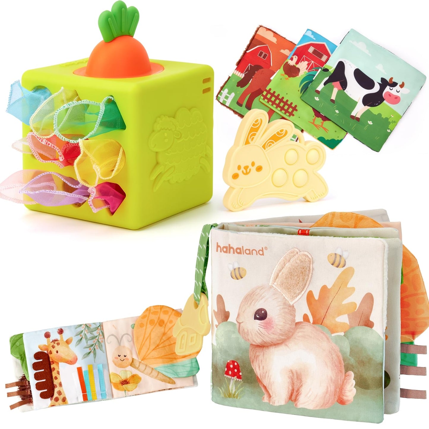 hahaland Baby Books 0-6 Months, Tummy Time Sensory Baby Toys and Baby Tissue Box Toy - Silicone Baby Toys 6-12 Months, Baby Shower Birthday Gifts for Boys Girl