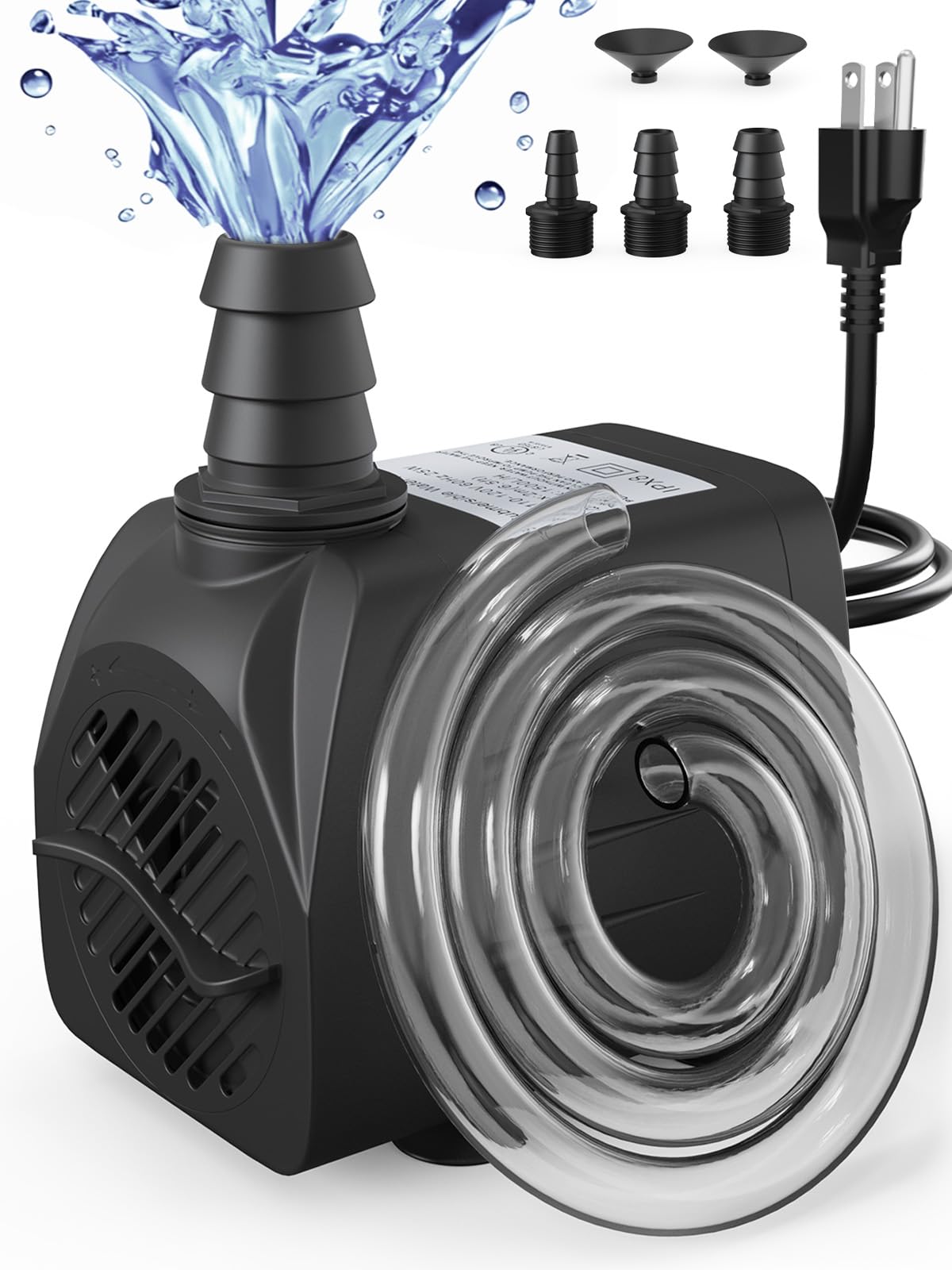 400GPH Submersible Water Pump(1500L/H, 25W), Ultra Quiet Water Fountain Pump with 6.56ft High Lift & 6.5ft Hose, 3 Nozzles for Pond Waterfall, Fish Tank, Aquarium, Hydroponics