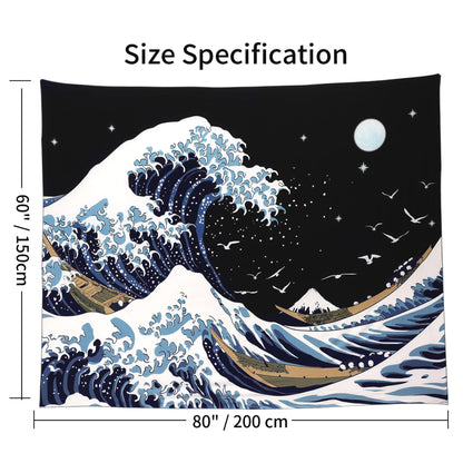Pentasmile Wall Tapestry for Bedroom Aesthetic Japanese The Great Wave off Kanagawa Tapestries Large Trippy Tapestrys Black Art Tapistry Wall Hanging Decor Ceiling Tapastry (51ʺ × 59ʺ)