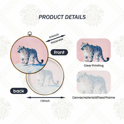zewepri Snow Leopard Wall Art – Quirky Round Canvas, Animal Lover Gift, 10×10 Inch Decorative Wall Art for Kids’ Room, Bathroom, Living Room & Office, Perfect Housewarming & Holiday Gift