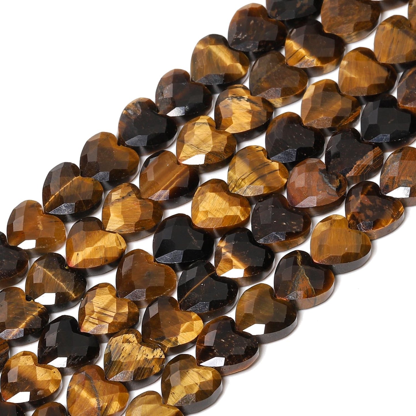 Nitopupu 22pcs Faceted Heart Stone Beads Natural Tiger Eye Bead 8mm Crystals and Healing Stones for Jewelry Making Supplies,Friendship Bracelet Kit,Love Gifts