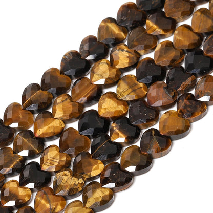 Nitopupu 22pcs Faceted Heart Stone Beads Natural Tiger Eye Bead 8mm Crystals and Healing Stones for Jewelry Making Supplies,Friendship Bracelet Kit,Love Gifts