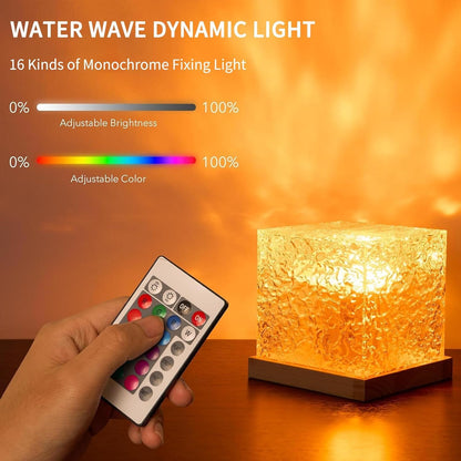 Growalleter Ocean Wave Projector Light, 16-Color LED Cube Lamp with Remote, 3D Water Ripple Projection, Romantic Ambient Lighting for Kids Room, Relaxation, Bedroom, Bathroom & Night Light