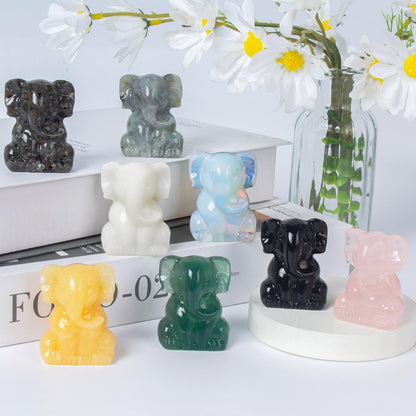 Ytbeoxk 2 Inch Crystal Elephant Decor Statues, Black Obsidian Cute Sitting Elephant Figurines, Reiki Healing Crystal Carved Animal Statues, Home Office Desk Hand Carved Decor Gifts for Women