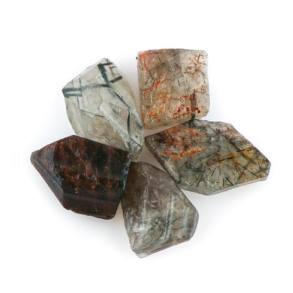 CRYSTALINES 5pcs Wholesale Natural Raw Green Rutile Quartz Gemstone, Untreated Rough Stone, Bulk Loose Supplies, DIY Crafts, Jewelry Making, Healing Crystals, Birthstone, Gem Collection, AAA Grade