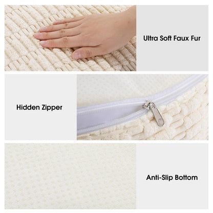 HOMBYS Unstuffed Ottoman Pouf Cover,Round Faux Fur Foot Stool, Fuzzy Chair, Floor Bean Bag(No Filler),Foot Rest with Storage for Living Room, Bedroom, Office, Striped Tufted (Beige)