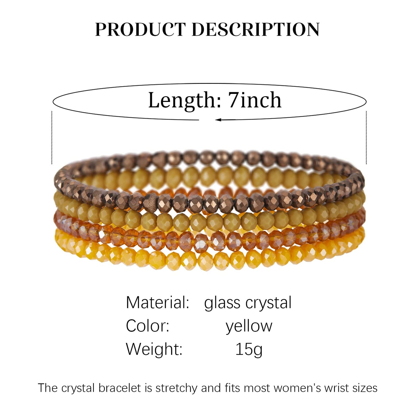 Noessla Beaded Boho Stretch Bracelet Colorful Stackable Crystal Beads Bracelets Trendy Costume Jewelry Mothers Day Gifts for Women(Yellow)