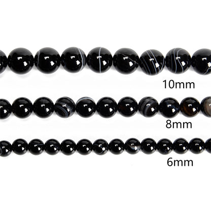 65Pcs 6mm Black Striped Agate Natural Round Loose Real Stone Beads Gemstone Genuine for DIY Hand Made Craft Jewelry Bracelet Earring Necklace String Making Energy Healing Power