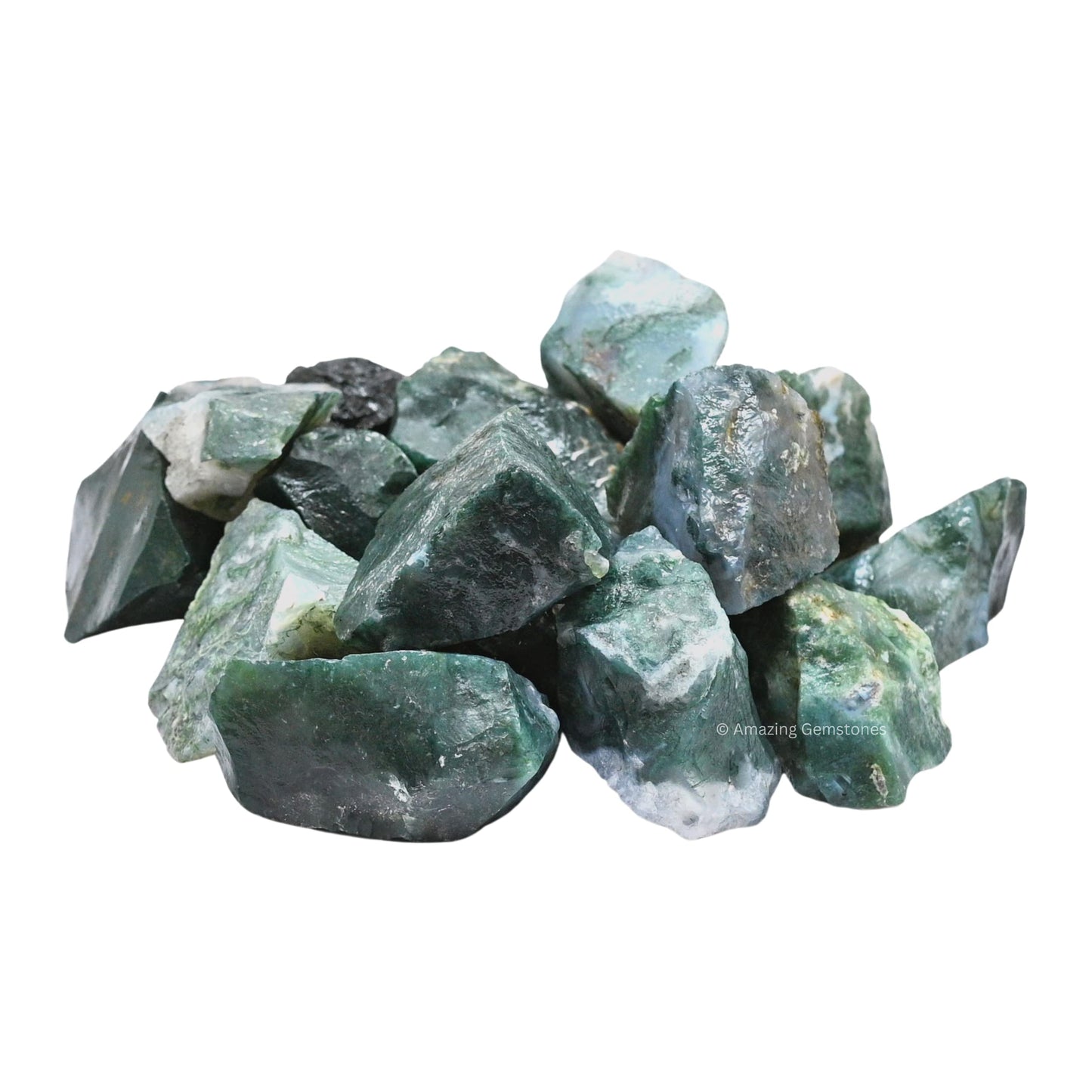 Amazing Gemstone Moss Agate Raw Crystals and Healing Stones, Natural Rocks for Tumbling and DIY Raw Stones and Crystals (1 lb)