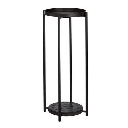 Amazon Basics Two-Tier Indoor Outdoor Metal Round Plant Stand for Multiple Plants, Rustproof Flower Holder with Plant Shelf, Black