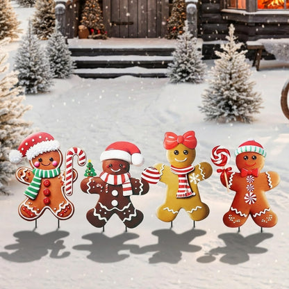 Weysat 4 Pack Christmas Metal Yard Stakes 15.75 Inch Gingerbread Man Yard Sign Stake Christmas Decorations Outdoor for Outside Xmas Gingerbread Decorations for Garden Lawn Pathway Party Decor