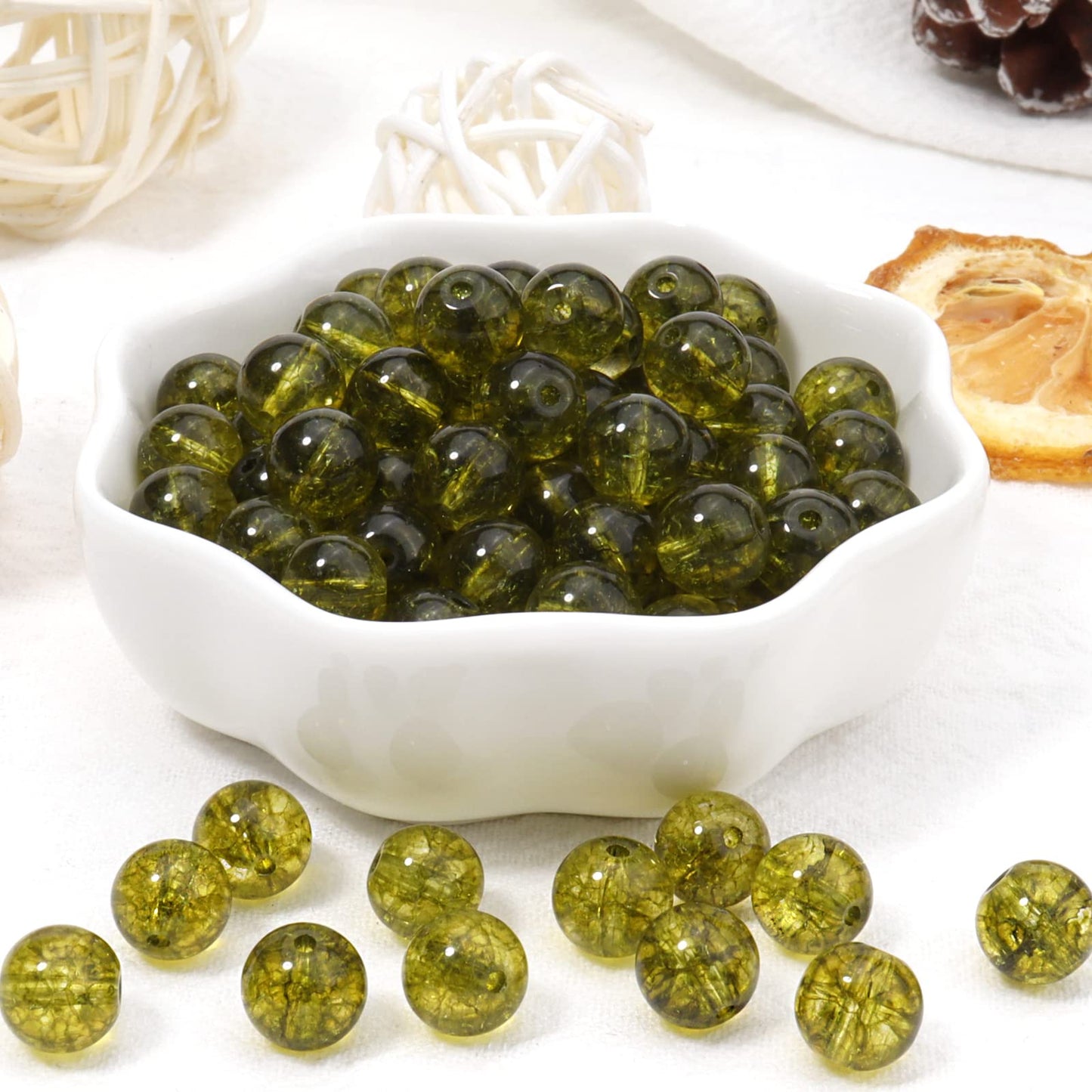 35pcs 10mm Natural Stone Beads Peridot Jade Beads Energy Crystal Healing Power Gemstone for Jewelry Making, DIY Bracelet Necklace