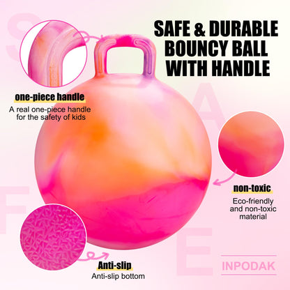 INPODAK Hopper Ball 18 Inch Bouncy Ball with Handle for Kids, Hippity Hop Jumping Bounce Hopping Toy for Boys Girls Ages 3-6 Includes Pump and Gift Box Great Gift for Birthday