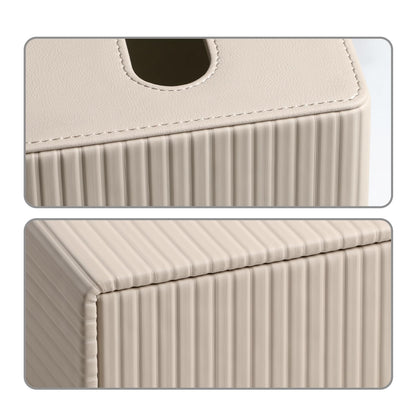 MEIBOOCH PU Leather Tissue Box Cover Square Tissue Box Holder with Magnetic Closure (Beige Stripe)